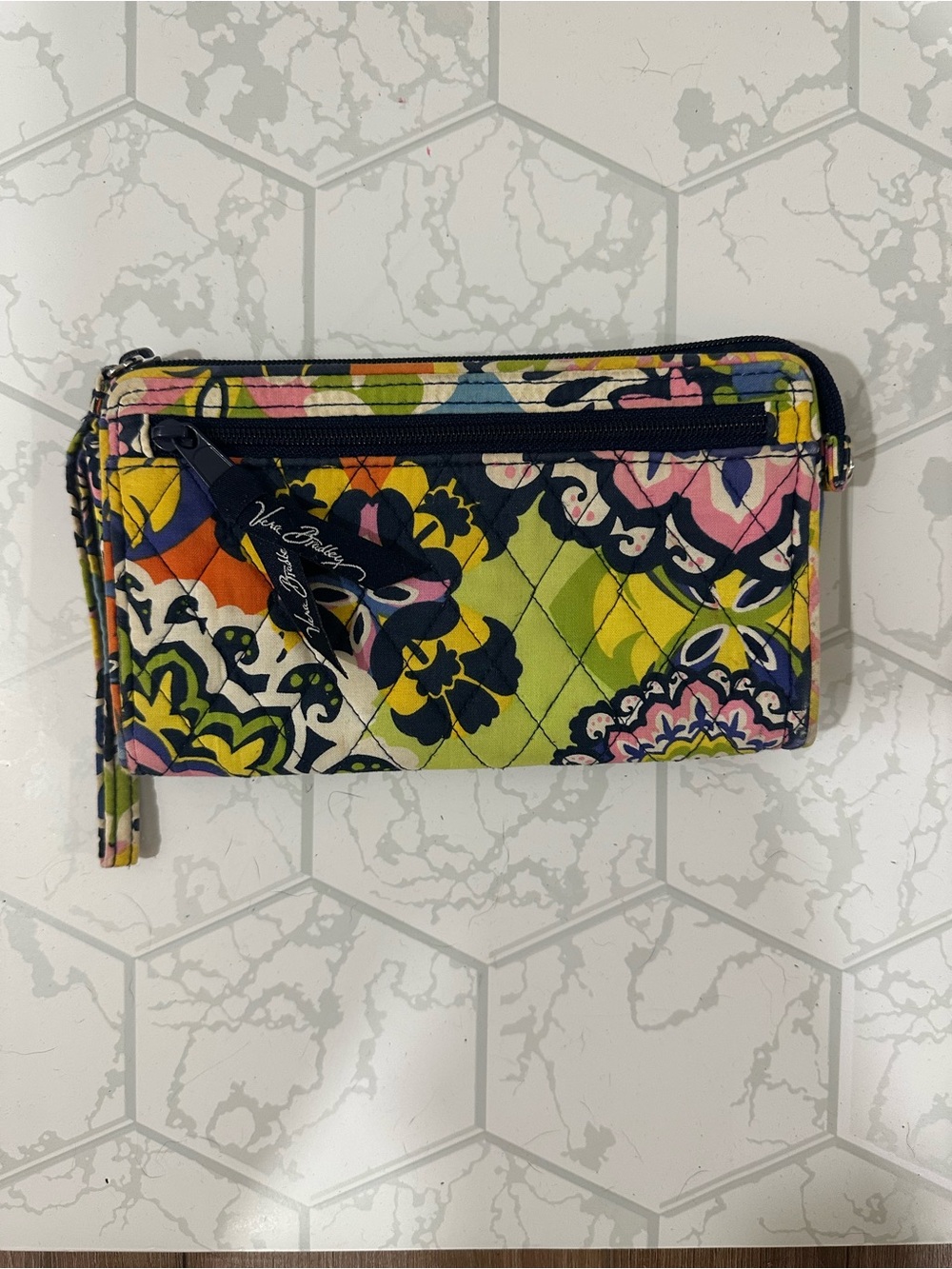 Vera Bradley Lime Green Floral Quilted Zip Wristlet